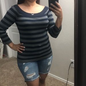 Blue & Grey Striped off the shoulder top